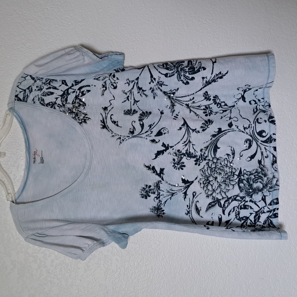 Style & Co. Blue Cotton Top Embellished Women's Size Large